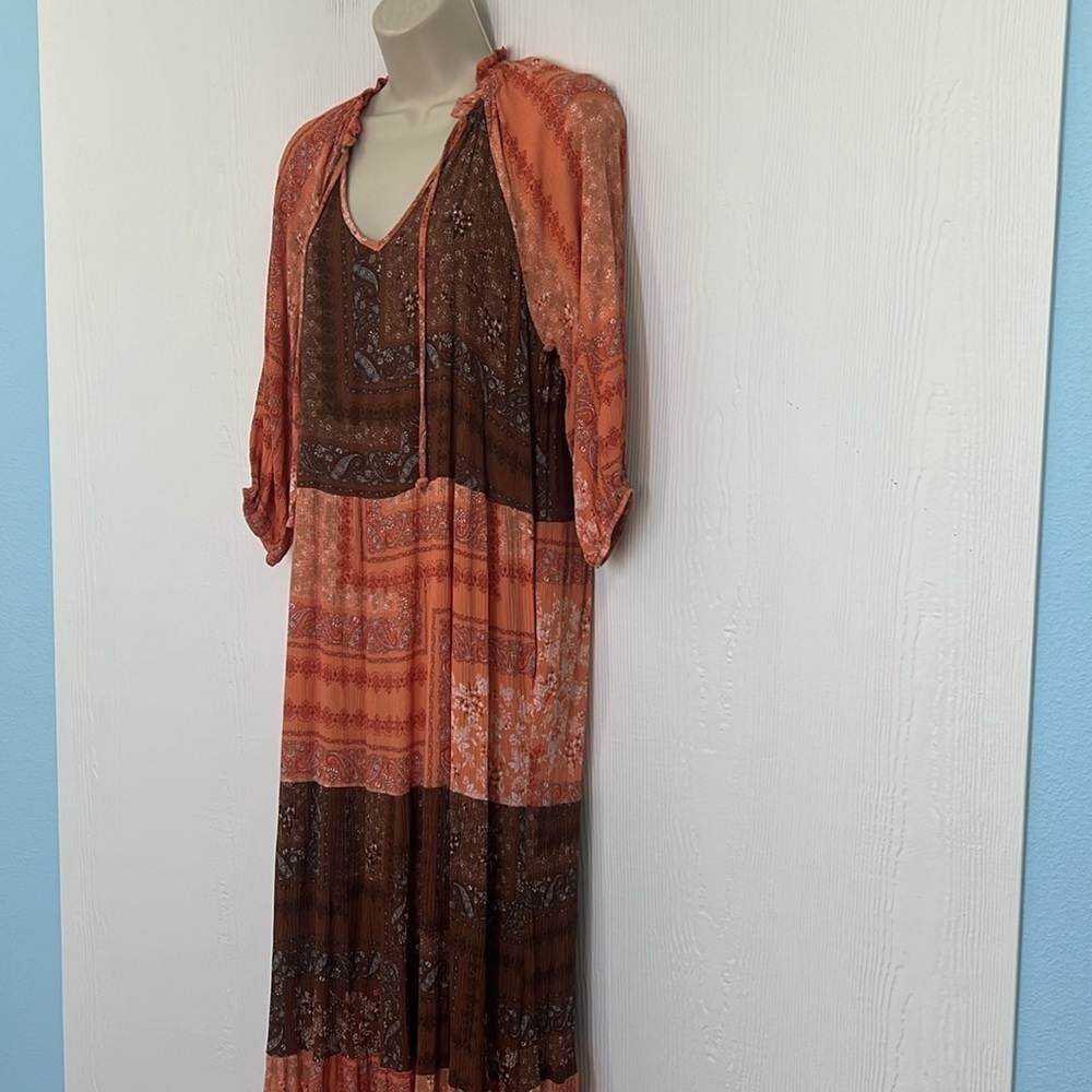 Renee C - Color-block Boho Tiered Three Quarter Sleeve Maxi Dress Small - Picture 8 of 13